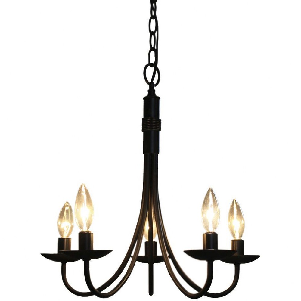 Artcraft Lighting-AC1785EB-Wrought Iron-5 Light Chandelier-5.25 Inches Wide by 11.5 Inches High   Ebony Finish with Metal Shade