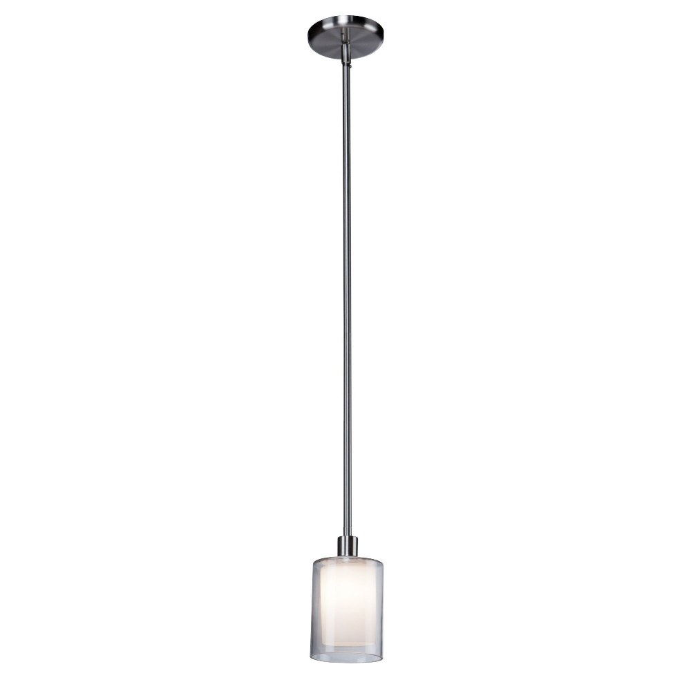 Artcraft Lighting-AC6531PN-Andover-1 Light Pendant-4 Inches Wide by 7.5 Inches High   Polished Nickel Finish with Clear Jewel/Frosted White Glass