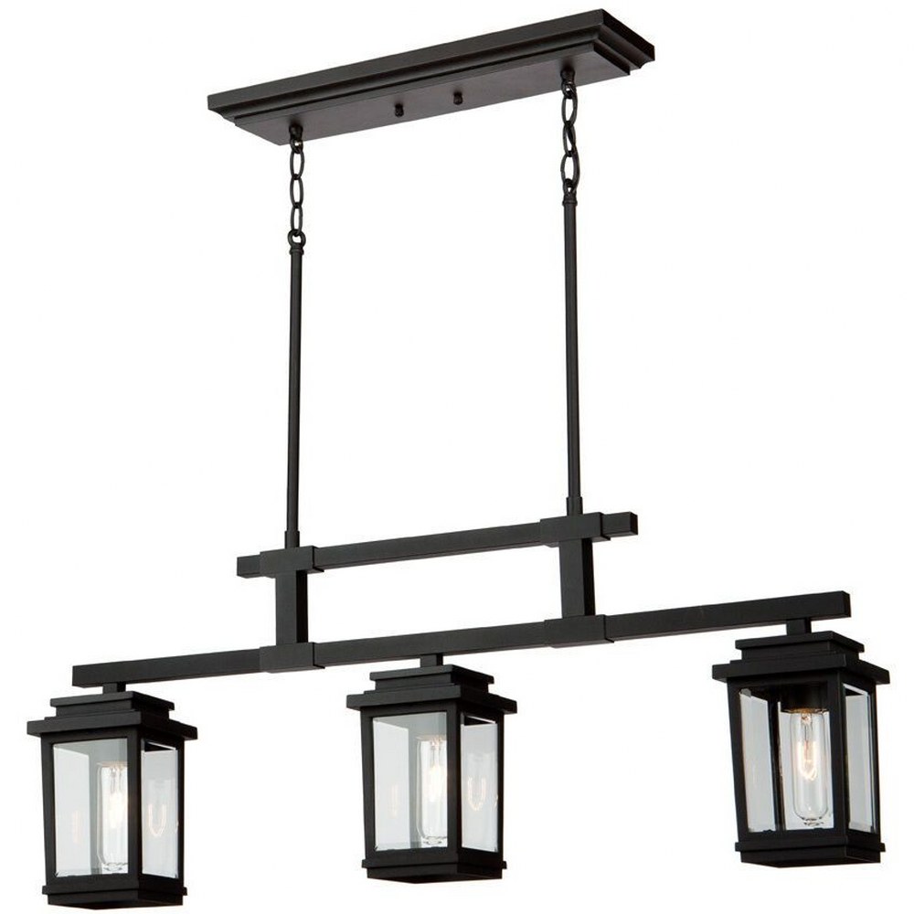 Artcraft Lighting-AC8197BK-Freemont-3 Light Outdoor Linear Chandelier in Transitional Style-5 Inches Wide by 9.5 Inches High   Black Finish with Clear Glass