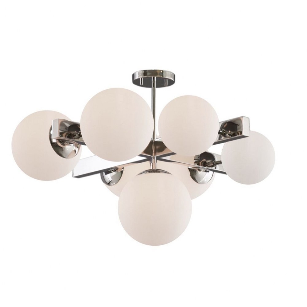 Artcraft Lighting-SC13222PN-Moonglow - 7 Light Semi-Flush Mount   Polished Nickel Finish with Opal White Glass