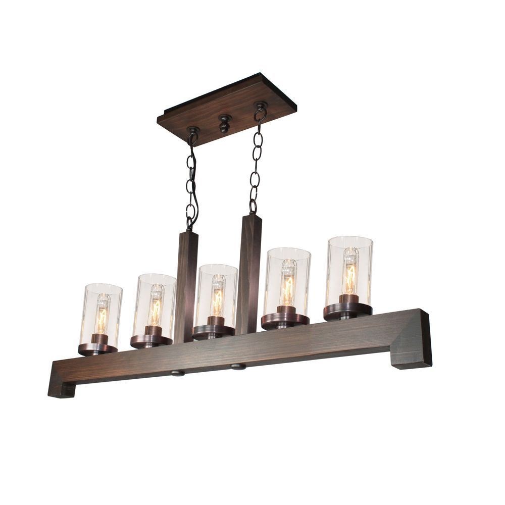 Artcraft Lighting-AC10565BU-Jasper Park-5 Light Island-40 Inches Wide by 12.5 Inches High   Brunito TM Finish with Smoke Glass