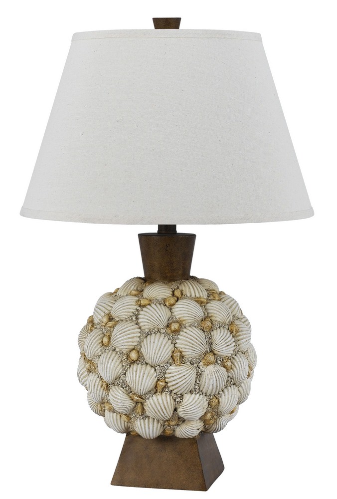 Cal Lighting-BO-2614TB-Seashell-One Light Table Lamp-15.8 Inches Wide by 25 Inches High   Shell Finish with Natural Linen Shade