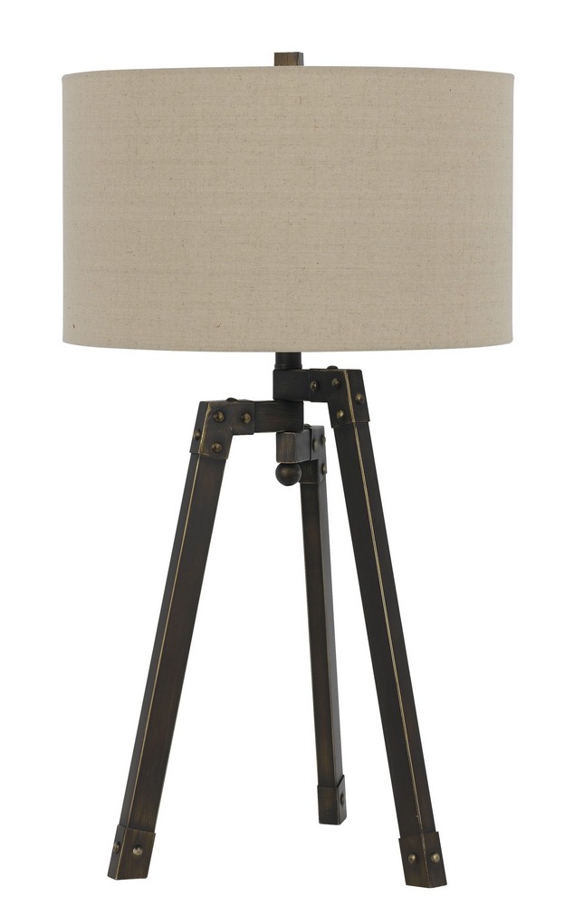 Cal Lighting-BO-2626TB-Tripod-One Light Table Lamp-17 Inches Wide by 31 Inches High Iron Finish with Natural Linen Shade
