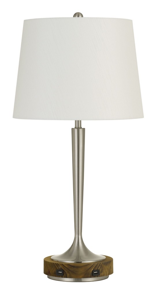 Cal Lighting-BO-2778TB-Chester-One Light Table Lamp-15 Inches Wide by 28.5 Inches High Brushed Steel/Wood Finish with Off White Shade