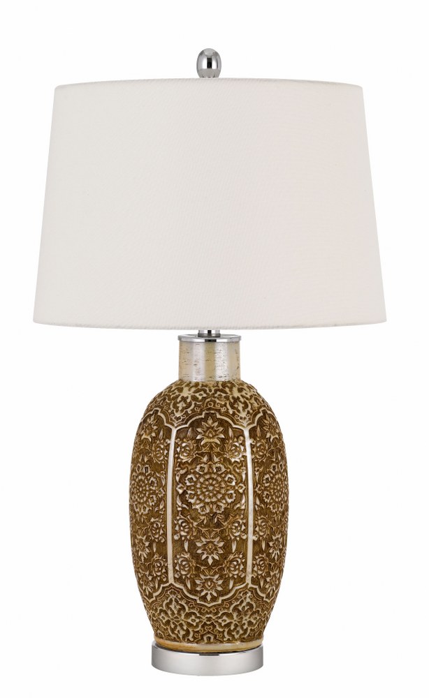 Cal Lighting-BO-2974TB-Olive-1 Light Table lamp in Lifestyle Style-16 Inches Wide by 28.5 Inches High Cinnamon Finish with Off-White Fabric Shade