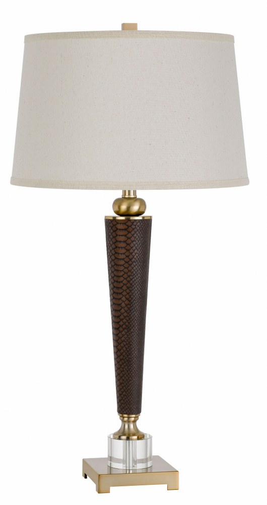 Cal Lighting-BO-2977TB-Sebree-1 Light Table lamp in Lifestyle Style-16 Inches Wide by 31.5 Inches High Leathrette Finish with Off-White Fabric Shade