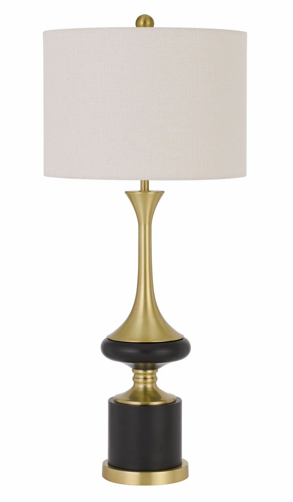 Cal Lighting-BO-2981TB-Kevil-1 Light Table lamp in Lifestyle Style-15 Inches Wide by 33.5 Inches High Black/Antique Brass Finish with Off-White Fabric Shade