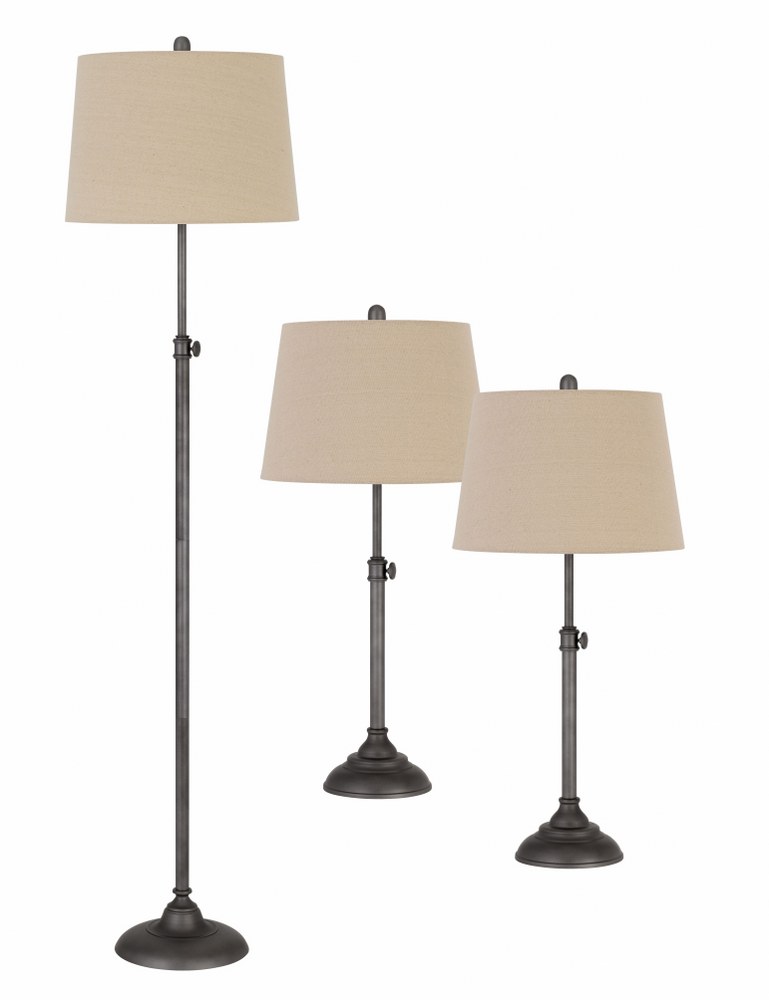 Cal Lighting-BO-2984-3-Smart Saving-3 Light 3 Piece Package (2 Table Lamp/1 Floor Lamp) in Lifestyle Style-16 Inches Wide by 32 Inches High Antique Silver Antique Silver Finish with Tan Fabric Shade