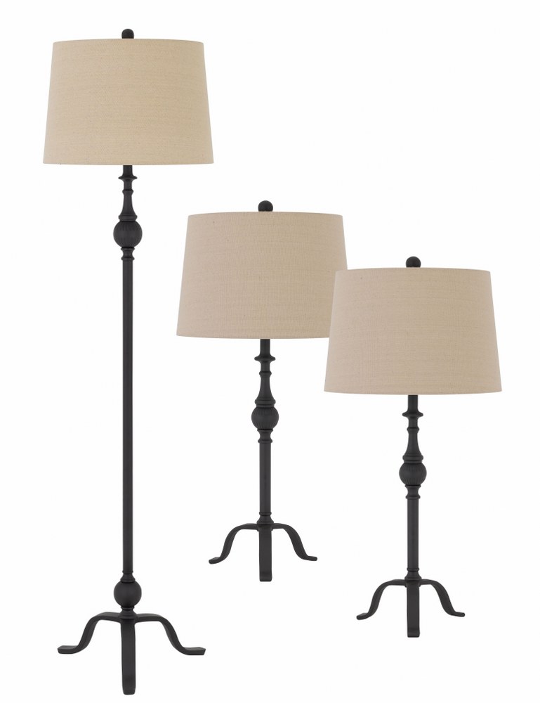 Cal Lighting-BO-2985-3-Smart Saving-3 Light 3 Piece Package (2 Table Lamp/1 Floor Lamp) in Lifestyle Style-16 Inches Wide by 32 Inches High Iron  Antique Silver Finish with Tan Fabric Shade