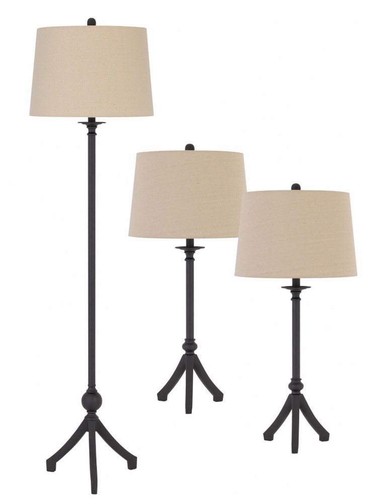 Cal Lighting-BO-2986-3-Smart Saving-3 Light 3 Piece Package (2 Table Lamp/1 Floor Lamp) in Lifestyle Style-16 Inches Wide by 32 Inches High   Iron Finish with Tan Fabric Shade