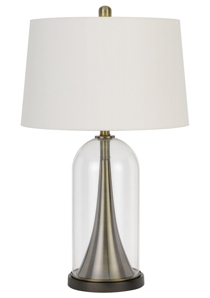Cal Lighting-BO-2989TB-Camargo-1 Light Table lamp in Lifestyle Style-17 Inches Wide by 28.5 Inches High Glass/Antique Brass Finish with White Fabric Shade
