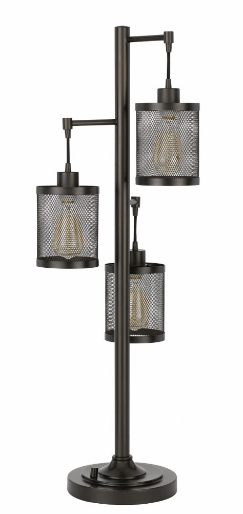 Cal Lighting-BO-2991DK-Pacific-3 Light Table lamp in Lifestyle Style-14 Inches Wide by 37.5 Inches High   Dark Bronze Finish with Dark Bronze Mesh Shade
