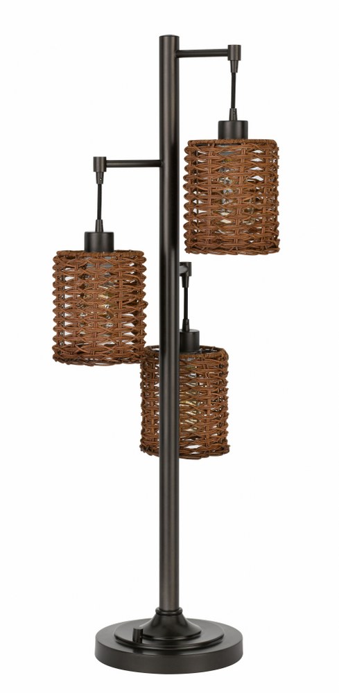 Cal Lighting-BO-2992DK-Connell-3 Light Table lamp in Lifestyle Style-14.13 Inches Wide by 37.5 Inches High Dark Bronze Finish with Dark Bronze Rattan Shade