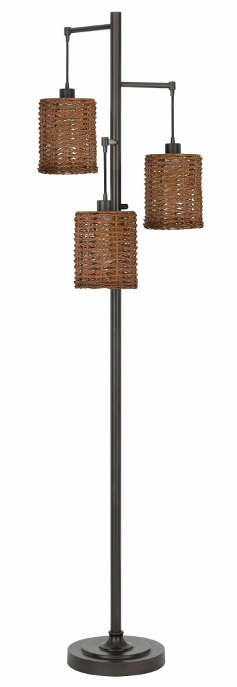 Cal Lighting-BO-2992FL-Connell-3 Light Floor lamp in Lifestyle Style-17.5 Inches Wide by 72 Inches High Dark Bronze Finish with Dark Bronze Rattan Shade