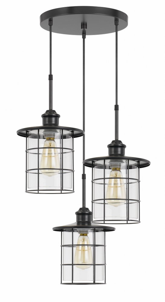 Cal Lighting-FX-2668-3P-Silverton-3 Light Pendant in Lifestyle/Lodge Style-16 Inches Wide by 15 Inches High   Dark Bronze Finish with Clear Glass