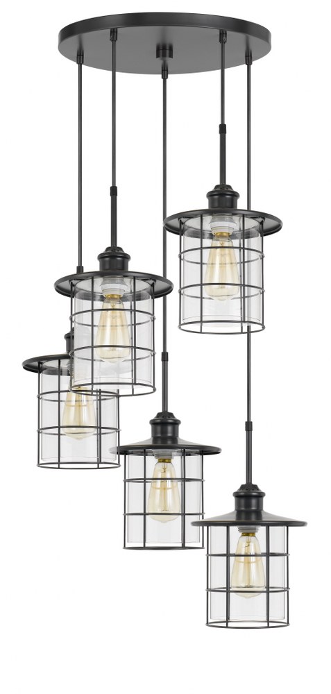 Cal Lighting-FX-2668-5P-Silverton-5 Light Pendant in Lifestyle/Lodge Style-22 Inches Wide by 15 Inches High   Dark Bronze Finish with Clear Glass