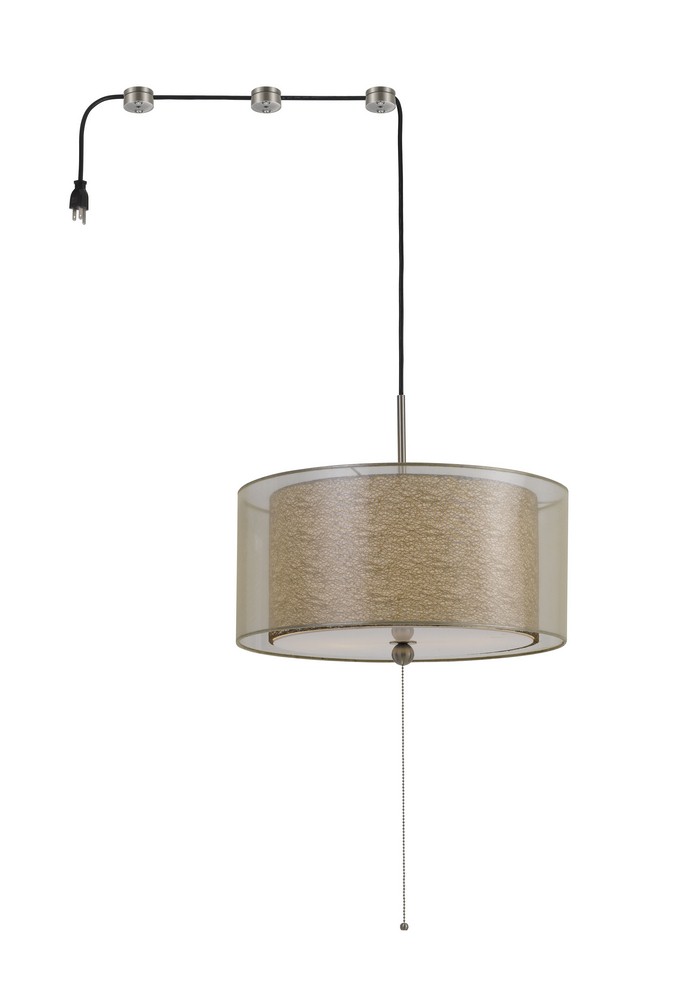 Cal Lighting-FX-3527-SW2-Swag-Two Light Drum Pendant-18 Inches Wide by 16 Inches High Clear Finish with Light Brown Fabric Shade