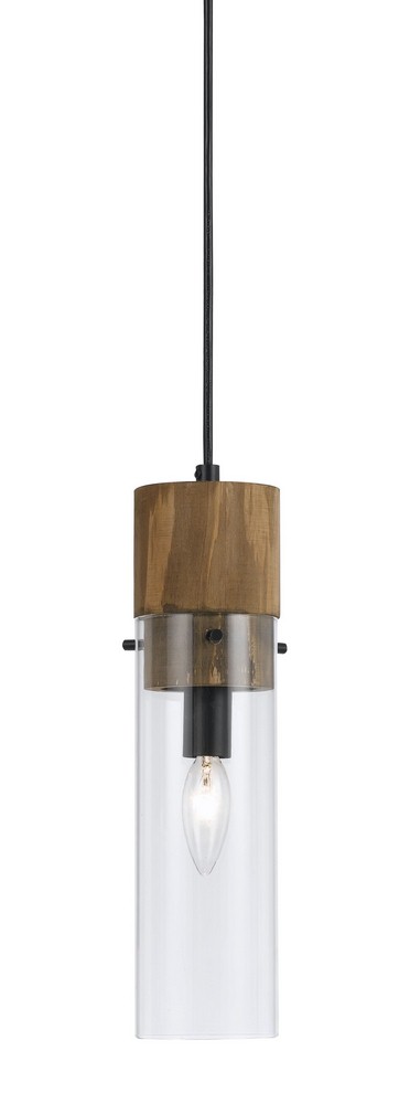 Cal Lighting-FX-3583-1P-Spheroid-One Light Pendant-3.5 Inches Wide by 13.38 Inches High Wood/Dark Bronze Finish with Clear Glass