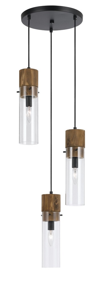 Cal Lighting-FX-3583-3-Spheroid-Three Light Pendant-10.5 Inches Wide by 13.38 Inches High Wood/Dark Bronze Finish with Clear Glass