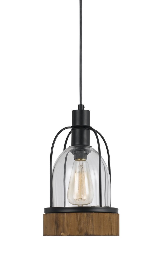 Cal Lighting-FX-3584-1P-Beacon-One Light Pendant-7 Inches Wide by 84 Inches High   Wood/Dark Bronze Finish with Clear Glass