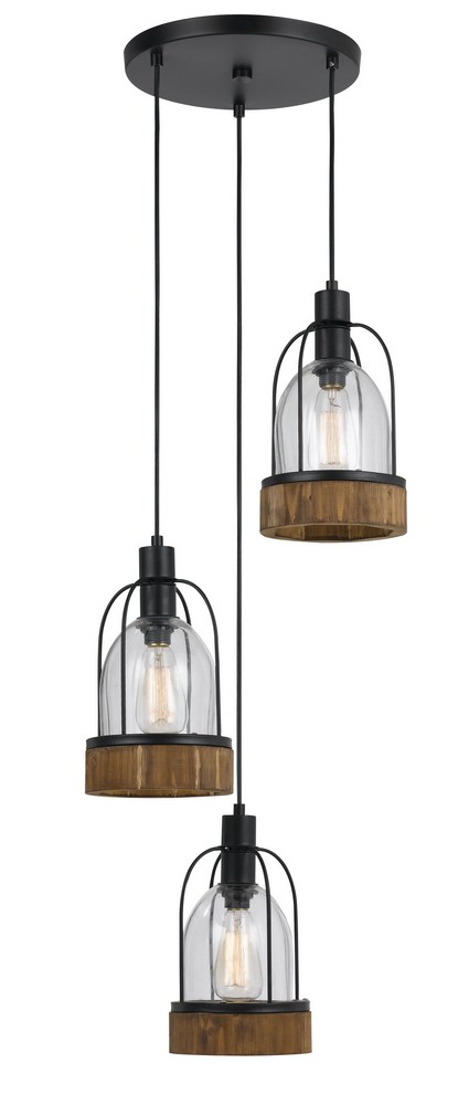 Cal Lighting-FX-3584-3-Beacon-Three Light Pendant-15.5 Inches Wide by 72 Inches High   Wood/Dark Bronze Finish with Clear Glass