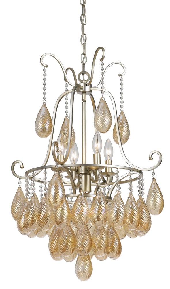 Cal Lighting-FX-3591-5-Marion-Five Light Chandelier-20 Inches Wide by 34.5 Inches High Warm Silver Finish with Golden Teak Crystal