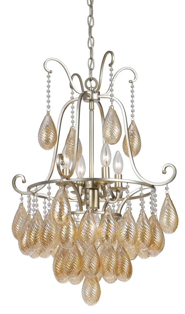 Cal Lighting-FX-3591-5-Marion-Five Light Chandelier-20 Inches Wide by 34.5 Inches High   Warm Silver Finish with Golden Teak Crystal