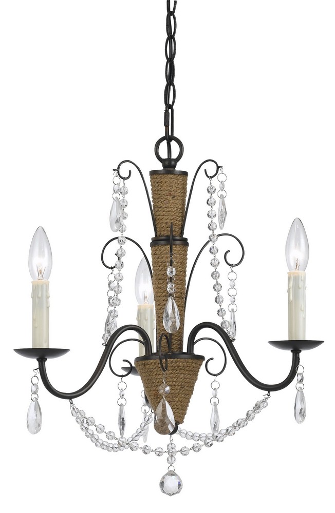 Cal Lighting-FX-3592-3-Antigo-Three Light Chandelier-18 Inches Wide by 24.25 Inches High Rattan/Crystal Finish