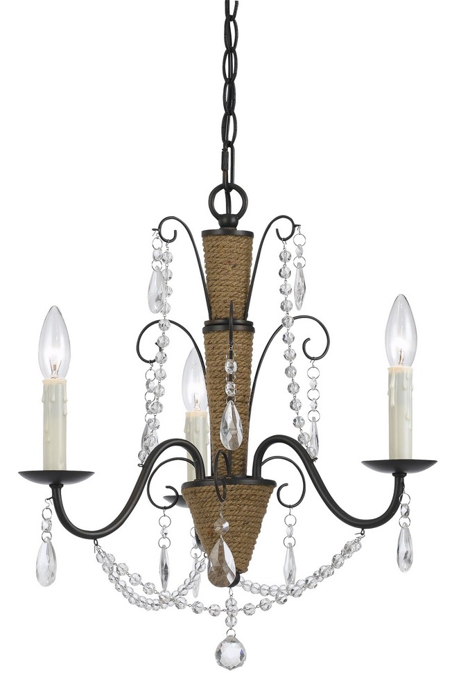 Cal Lighting-FX-3592-3-Antigo-Three Light Chandelier-18 Inches Wide by 24.25 Inches High   Rattan/Crystal Finish