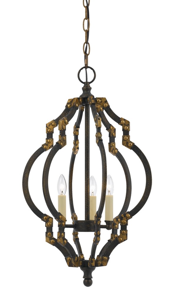 Cal Lighting-FX-3593-3-Howell-Three Light Pendant-13.2 Inches Wide by 23.5 Inches High   Iron/Antiqued gold Finish