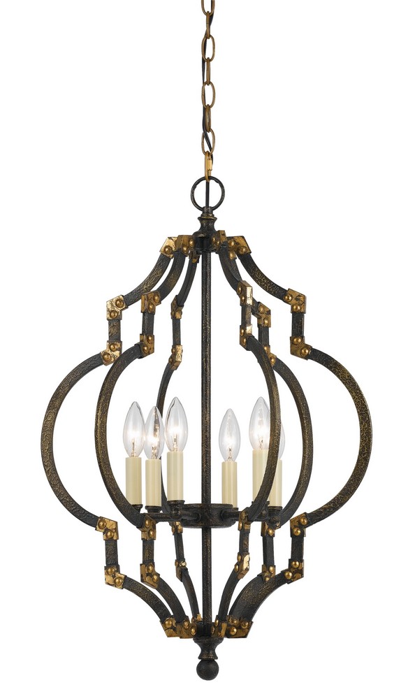 Cal Lighting-FX-3593-6-Howell-Six Light Pendant-17 Inches Wide by 27.5 Inches High   Iron/Antiqued gold Finish