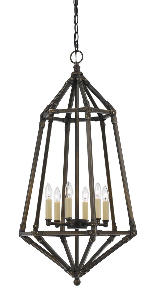 Cal Lighting-FX-3594-6-Denmark-Six Light Pendant-16.25 Inches Wide by 33 Inches High   Dark Bronze Finish