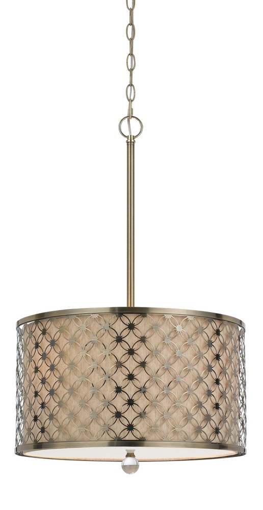 Cal Lighting-FX-3596-1P-Myrtle-Three Light Pendant-18 Inches Wide by 26 Inches High Antiqued Brass Finish with Natural Linen Shade