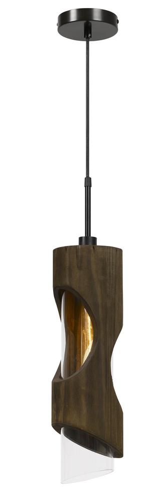 Cal Lighting-FX-3669-1P-Zamora - One Light Pendant Smoky Wood Finish with Clear Glass