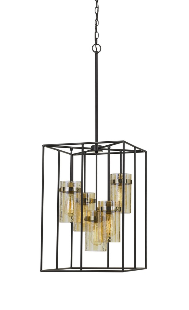 Cal Lighting-FX-3680-5-Cremona-Five Light Cage Pendant-16.5 Inches Wide by 39.8 Inches High Black/Antique Brass Finish with Smoked Glass
