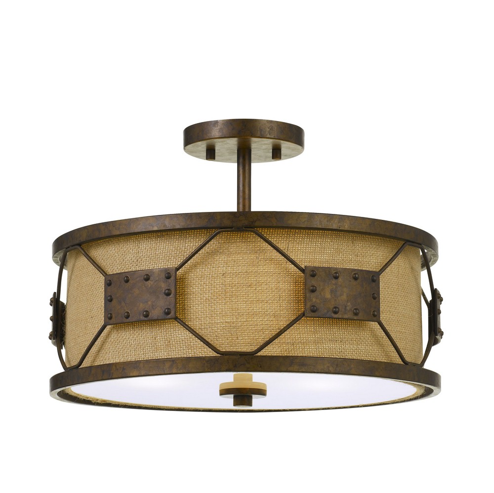 Cal Lighting-FX-3681-3-Ragusa-Three Light Convertible Pendant-16 Inches Wide by 11.5 Inches High Rust Finish with Burlap Fabric Shade