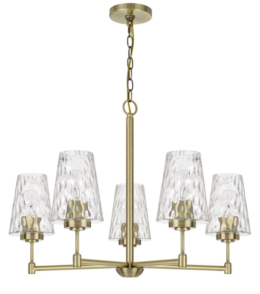 Cal Lighting-FX-3749-5-Crestwood-5 Light Chandelier in Lifestyle Style-30 Inches Wide by 21 Inches High   Antique Brass Finish with Clear Glass