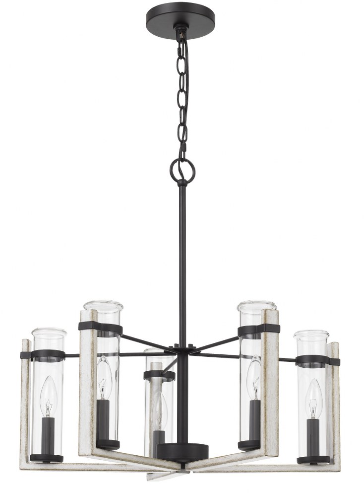 Cal Lighting-FX-3751-5-Olivette-5 Light Chandelier in Lifestyle Style-22 Inches Wide by 22 Inches High   White Washed Finish with Clear Glass