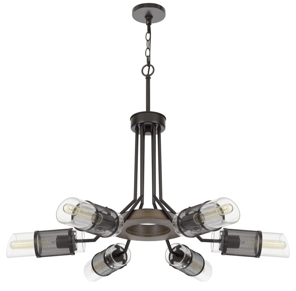 Cal Lighting-FX-3754-6-Savona-6 Light Chandelier in Lifestyle Style-36 Inches Wide by 28 Inches High   Wood/Black Finish with Clear Glass