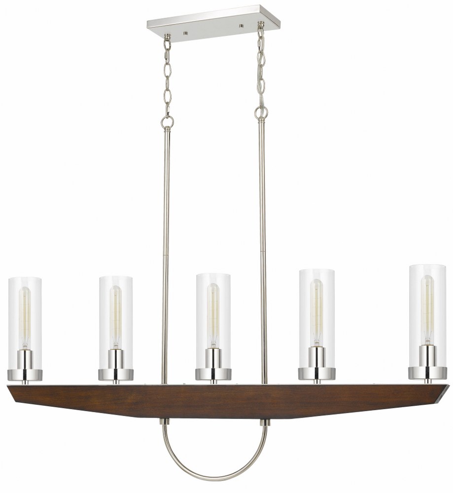 Cal Lighting-FX-3756-5-Ercolano-5 Light Chandelier in Lifestyle Style-5 Inches Wide by 34.75 Inches High   Wood/Brushed Steel Finish with Clear Glass
