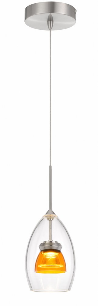 Cal Lighting-UP-128-CL-6W LED Pendant-4.25 Inches Wide by 13 Inches High Clear No Glass Amber Finish with Amber/Clear Glass