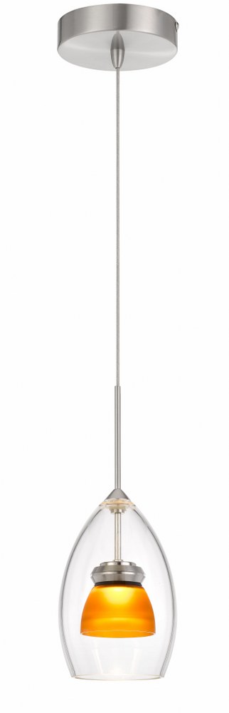 Cal Lighting-UP-128-CL-AMBFR-6W LED Pendant-4.25 Inches Wide by 13 Inches High   Clear Finish with Amber/Frosted Glass