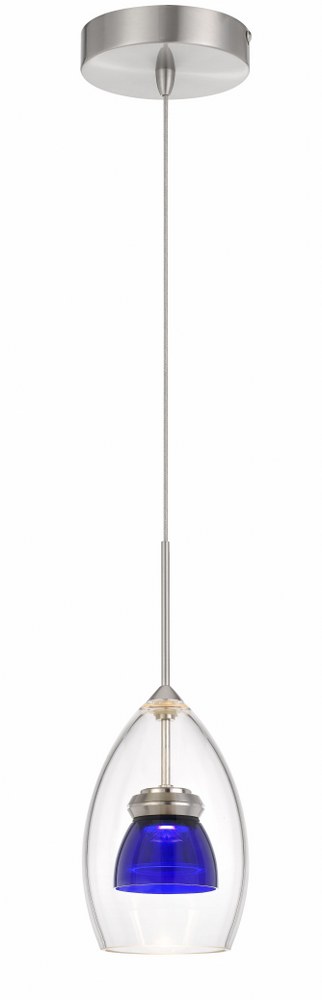 Cal Lighting-UP-128-CL-BLUCL-6W LED Pendant-4.25 Inches Wide by 13 Inches High   Clear Finish with Blue/Clear Glass