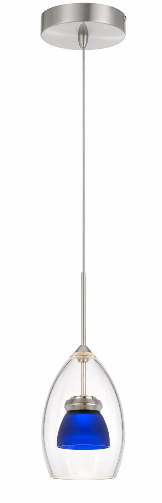 Cal Lighting-UP-128-CL-BLUFR-6W LED Pendant-4.25 Inches Wide by 13 Inches High   Clear Finish with Blue/Frosted Glass