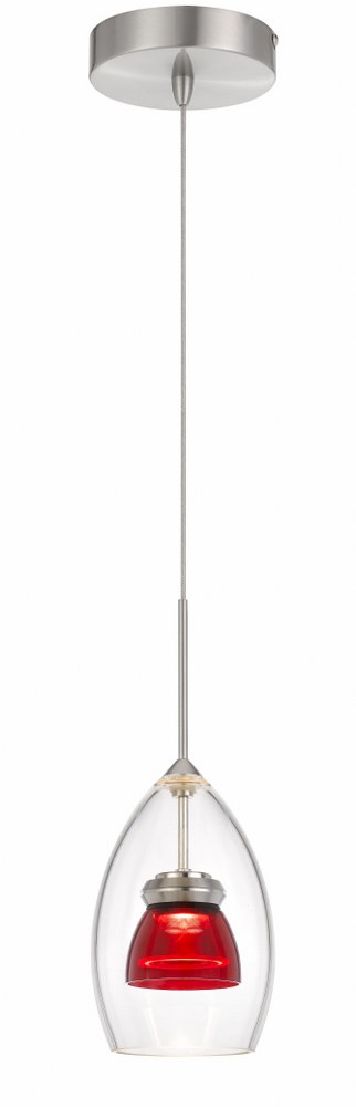 Cal Lighting-UP-128-CL-REDCL-6W LED Pendant-4.25 Inches Wide by 13 Inches High   Clear Finish with Red/Clear Glass