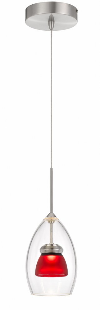 Cal Lighting-UP-128-CL-REDFR-6W LED Pendant-4.25 Inches Wide by 13 Inches High   Clear Finish with Red/Frosted Glass