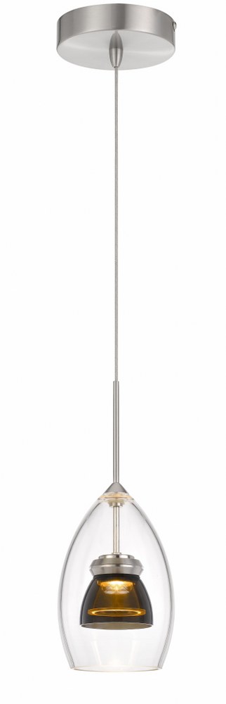 Cal Lighting-UP-128-CL-SMOCL-6W LED Pendant-4.25 Inches Wide by 13 Inches High   Clear Finish with Smoke/Clear Glass