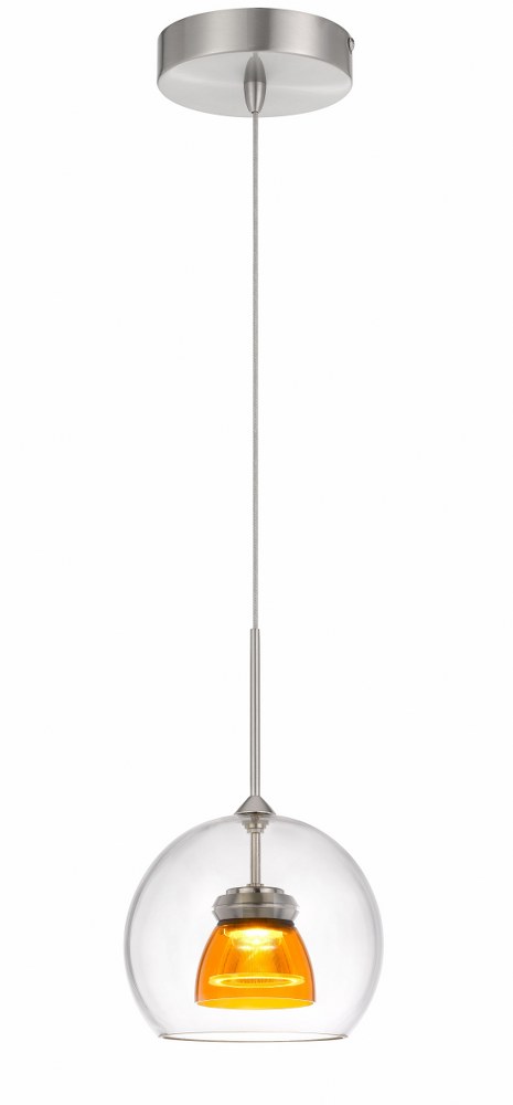 Cal Lighting-UP-335-CL-AMBCL-6W LED Pendant-6 Inches Wide by 11.5 Inches High   Clear Finish with Amber/Clear Glass