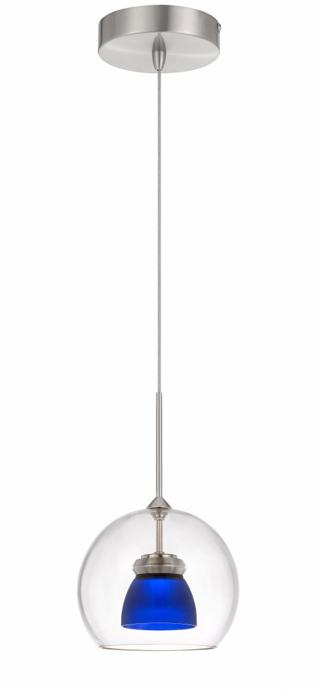 Cal Lighting-UP-335-CL-BLUFR-6W LED Pendant-6 Inches Wide by 11.5 Inches High   Clear Finish with Blue/Frosted Glass