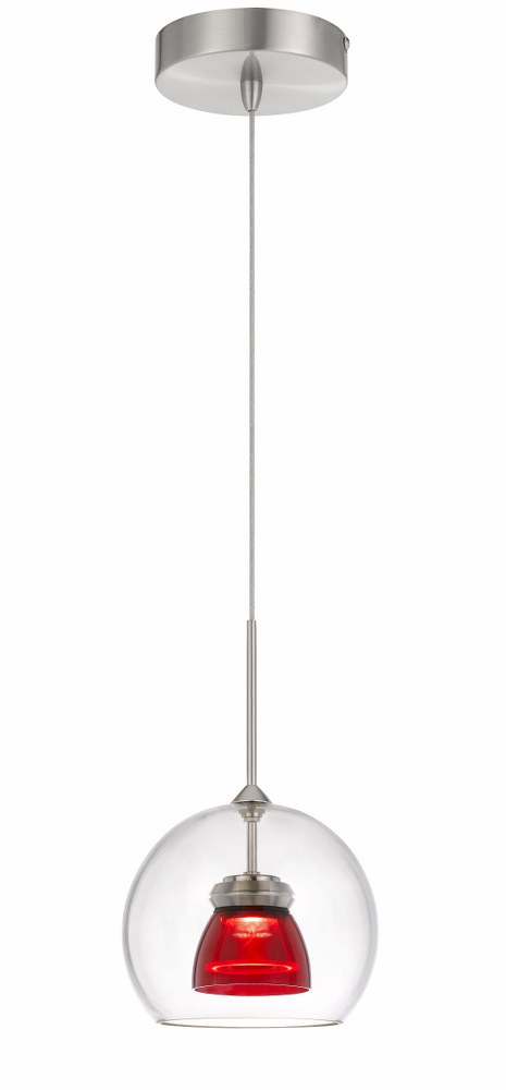 Cal Lighting-UP-335-CL-REDCL-6W LED Pendant-6 Inches Wide by 11.5 Inches High   Clear Finish with Red/Clear Glass